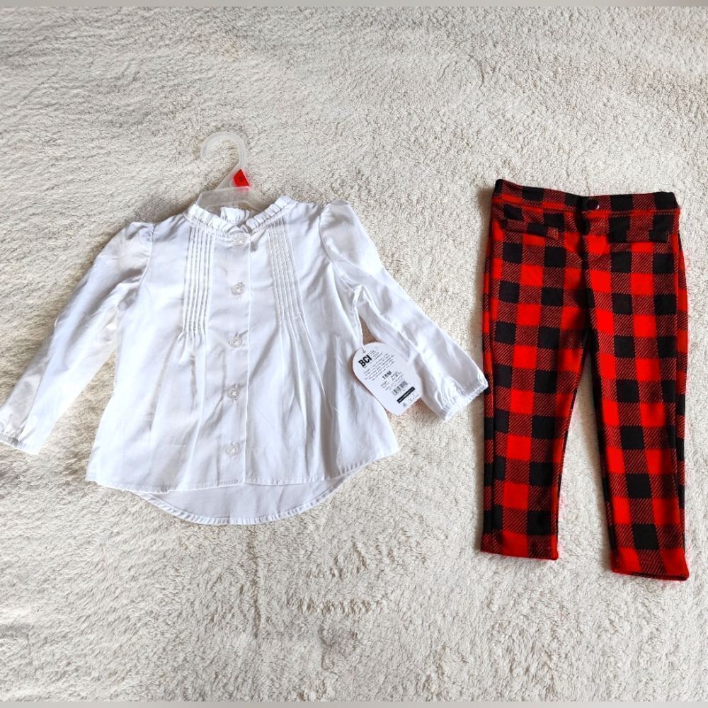 Toddler Girl Christmas Holiday 2 piece shirt and pants set, size 18m, 3t, 4t NWT